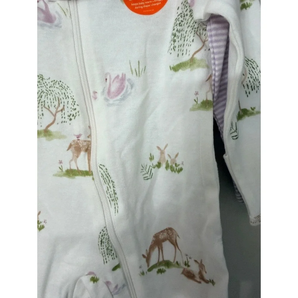 Carter's Sleep and Play Baby 3M Purple‎ White Stripe Woodland NWT 2-Pack